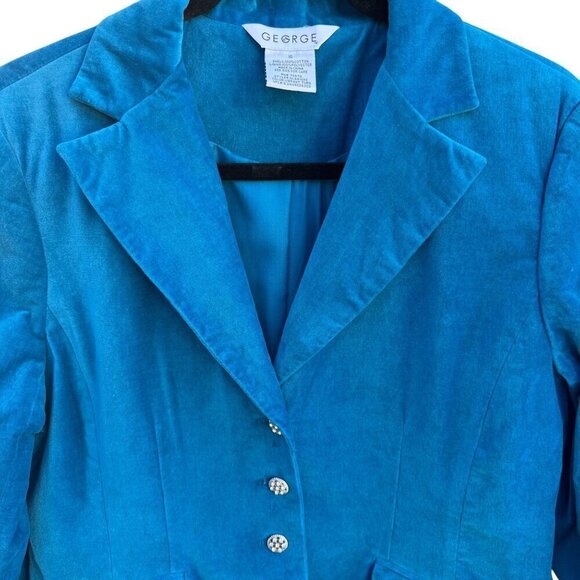 George Womens Teal Velvet Rhinestone Button Single Breasted Glam Blazer Jacket 1 - Picture 2 of 10